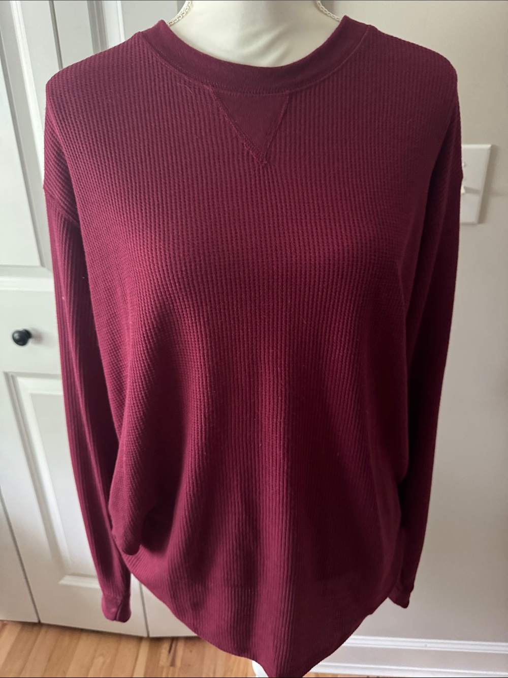 Lightweight men’s ribbed long sleeve top. Perfect for layering. Cranberry